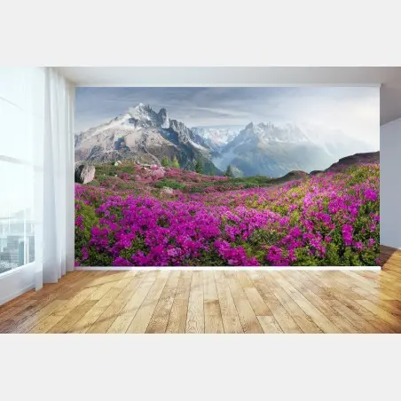 Fotomural pradera alpina en flor junto a Mont Blanc – Pixers®