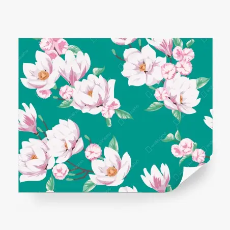 Fotomural estampado de magnolias blancas sobre fondo verde azulado – Pixers®