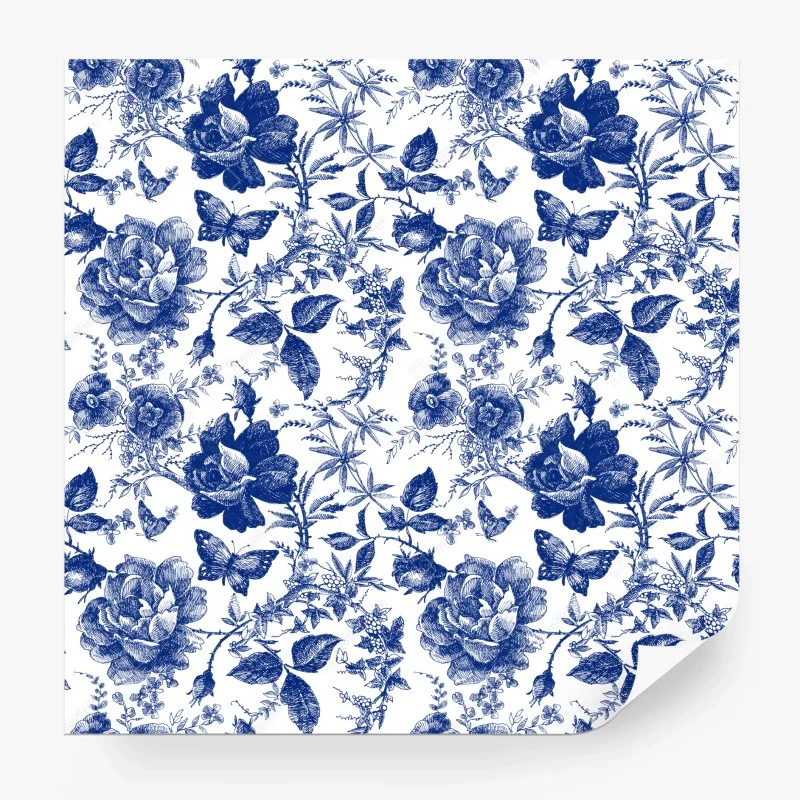 Fotomural estampado floral azul estilo vintage