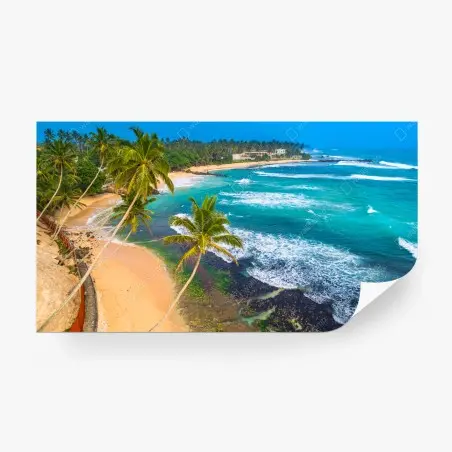 Fotomural paisaje tropical de playa con palmeras y olas – Pixers®