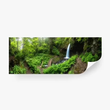 Fotomural bosque verde con cascada y sendero – Pixers®