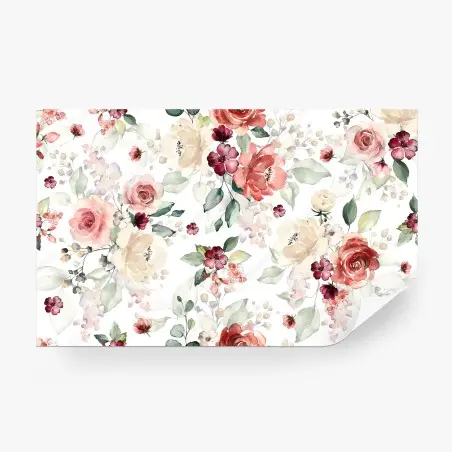 Fotomural estampado floral en acuarela con rosas y hojas – Pixers®