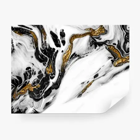 Fotomural flujo dorado sobre mármol en blanco y negro – Pixers®
