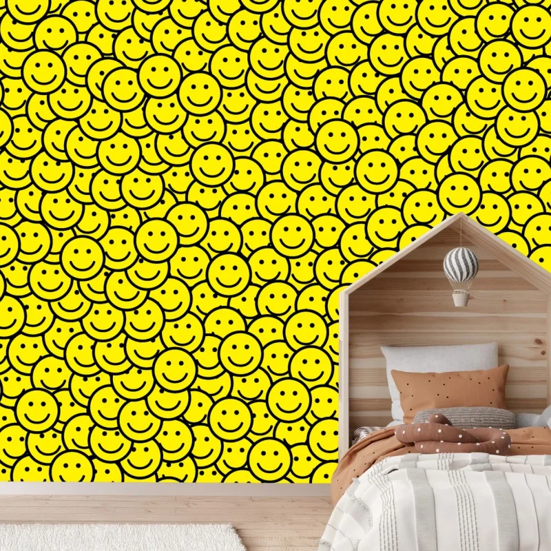Fotomural patrón de caras sonrientes en amarillo