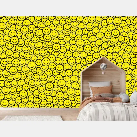 Fotomural patrón de caras sonrientes en amarillo – Pixers®