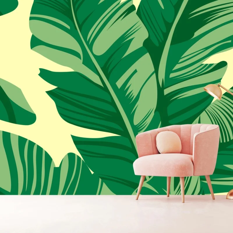 Fotomural patrón de hojas tropicales en verde