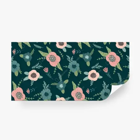 Fotomural patrón floral vintage en tonos esmeralda y rosa – Pixers®