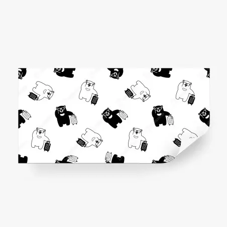 Fotomural patrón de osos viajeros en blanco y negro – Pixers®