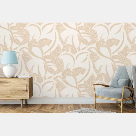 Fotomural estampado botánico beige de hojas entrelazadas – Pixers®