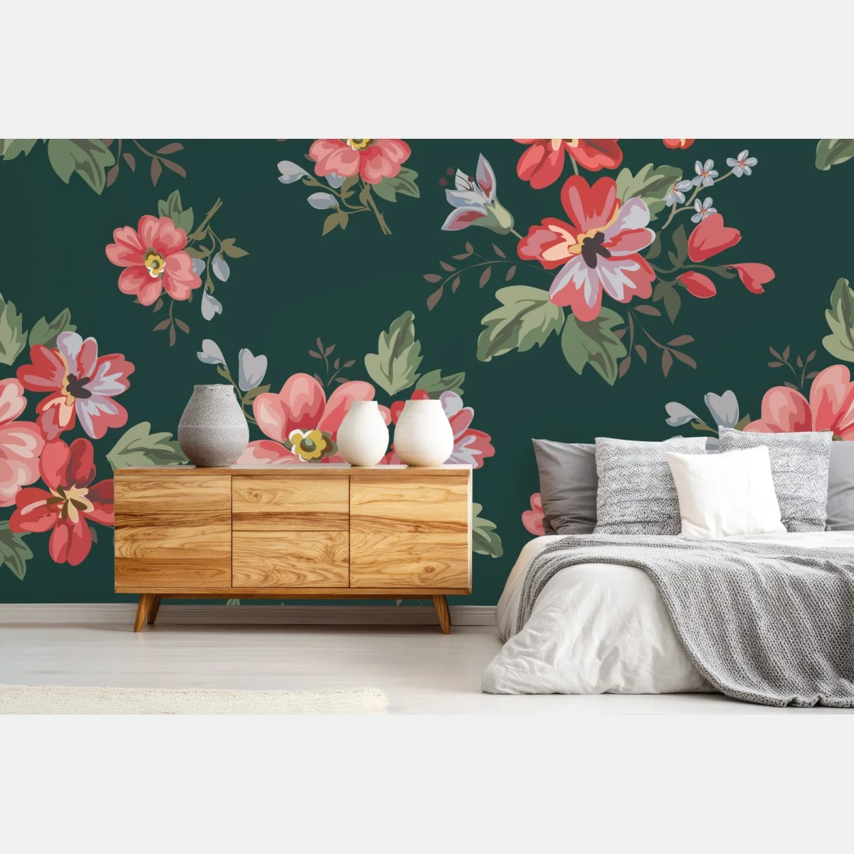 Fotomural patrón floral vintage en tonos rosa y rojo sobre fondo verde oscuro – Pixers® Fotomural patrón floral vintage en tonos rosa y rojo sobre fondo verde oscuro – Pixers®