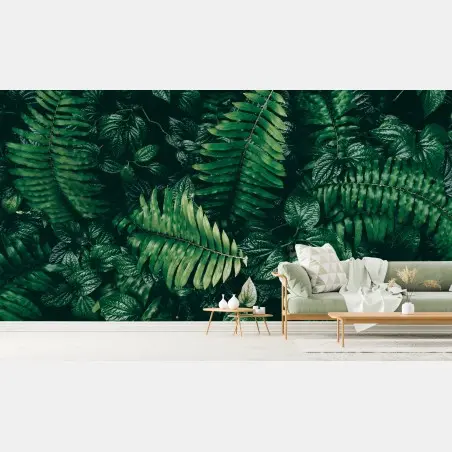 Fotomural mosaico de hojas tropicales en tonos oscuros – Pixers®