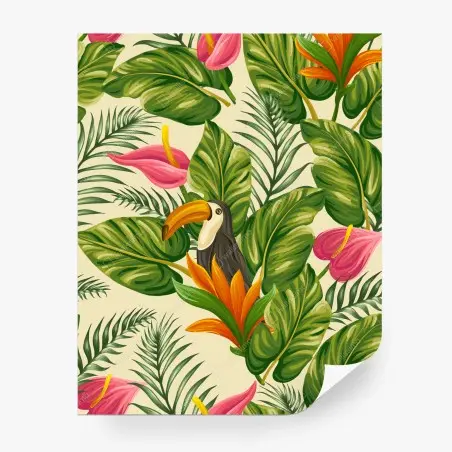 Fotomural estampado tropical con tucán y hojas exuberantes – Pixers®