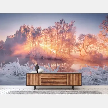 Fotomural amanecer invernal entre árboles helados – Pixers®