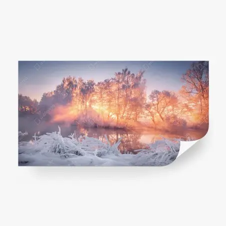 Fotomural amanecer invernal entre árboles helados – Pixers®