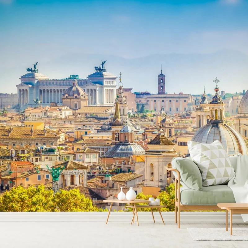 Fotomural panorama urbano de Roma con cúpulas clásicas