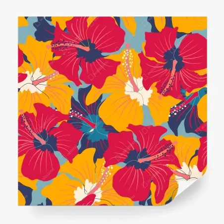 Fotomural patrón floral retro de hibiscos coloridos – Pixers®
