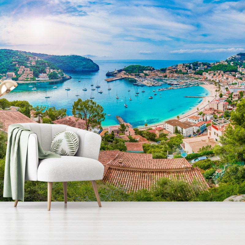 Fotomural vistas panorámicas de Puerto de Sóller, Mallorca