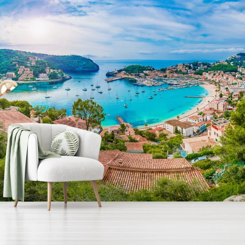 Fotomural vistas panorámicas de Puerto de Sóller, Mallorca