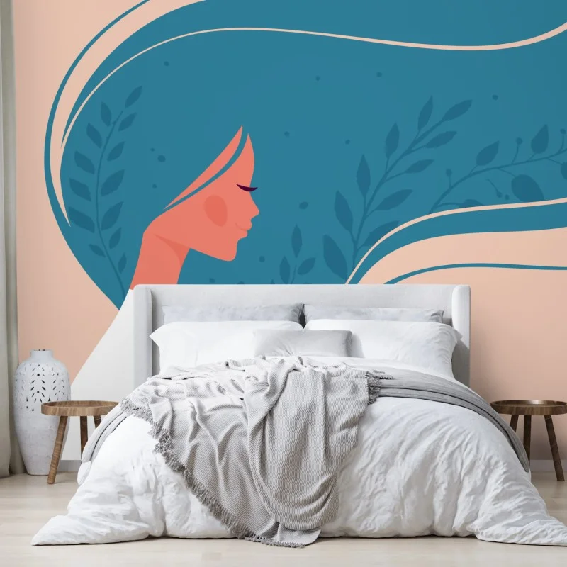 Fotomural mujer serena con cabello floral