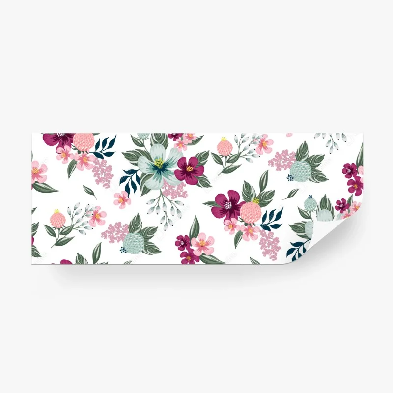 Fotomural elegante estampado floral en tonos rosa y verde – Pixers®