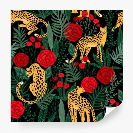 Fotomural leopardos entre rosas y follaje – Pixers®