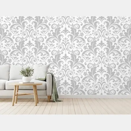 Fotomural diseño damasco gris y blanco elegante – Pixers®
