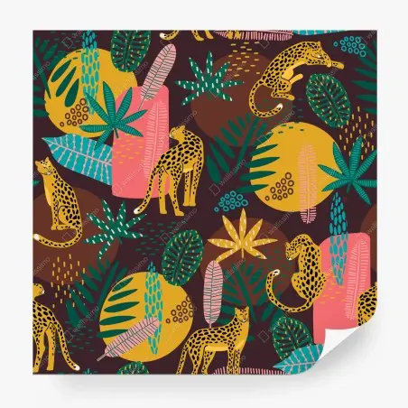 Fotomural estampado de leopardos y hojas tropicales – Pixers®