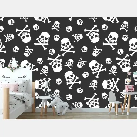 Fotomural patrón de calaveras en blanco y negro – Pixers®