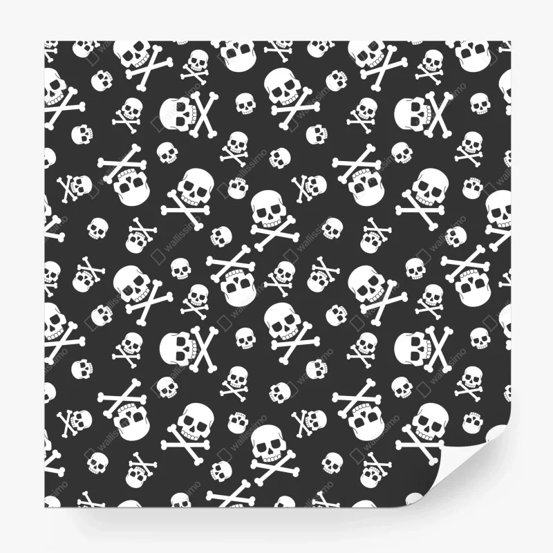 Fotomural patrón de calaveras en blanco y negro