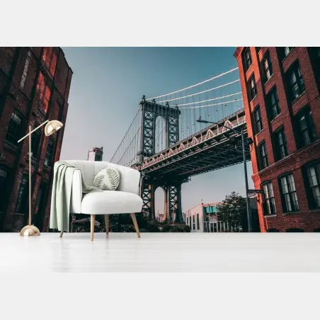 Fotomural impresión urbana: puente de Manhattan y fachadas de ladrillo – Pixers®