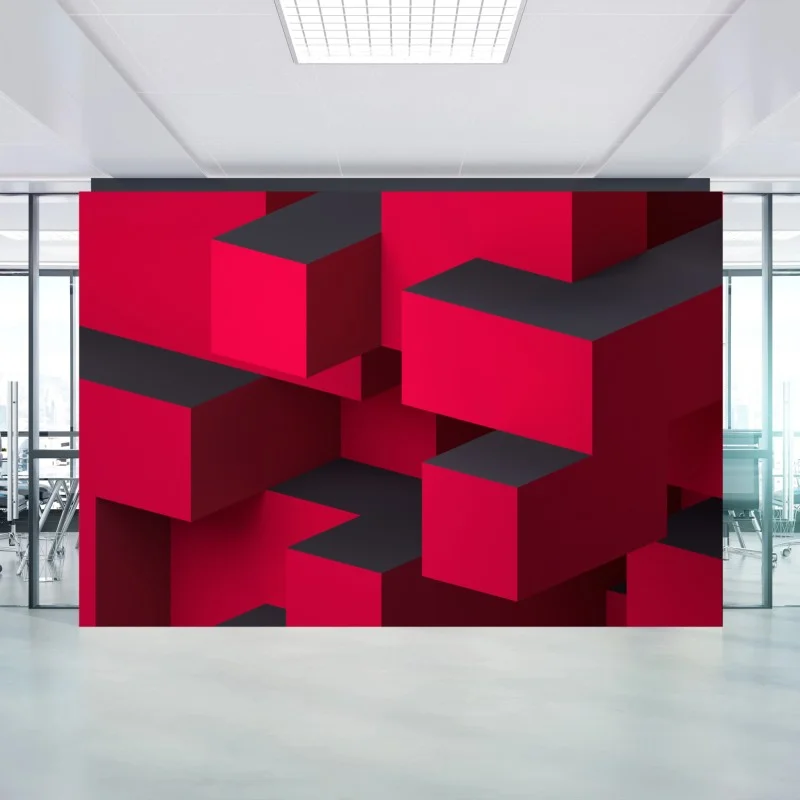 Fotomural diseño geométrico tridimensional en rojo y negro
