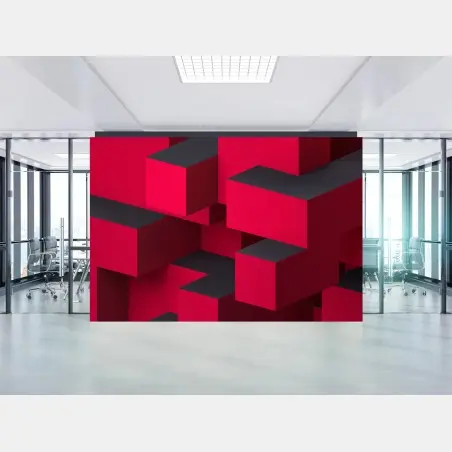 Fotomural diseño geométrico tridimensional en rojo y negro – Pixers®