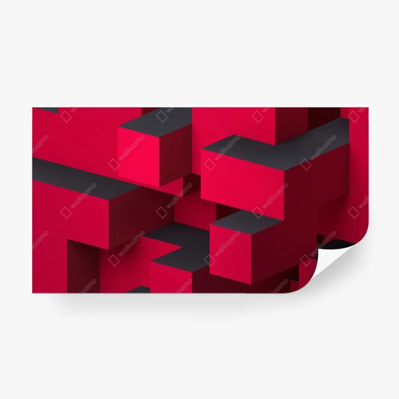 Fotomural diseño geométrico tridimensional en rojo y negro