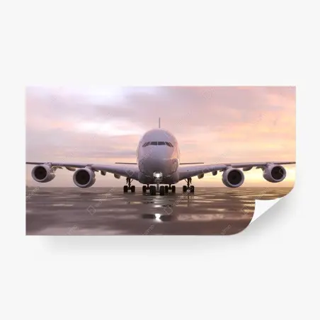 Fotomural avión frontal al atardecer en pista – Pixers®