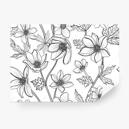 Fotomural dibujo floral lineal en blanco y negro – Pixers®