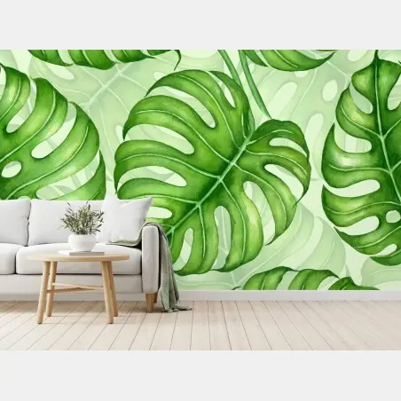 Fotomural patrón tropical de hojas de monstera en acuarela – Pixers®