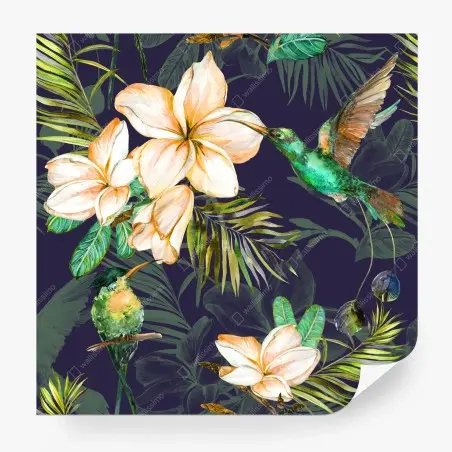 Fotomural colibrí y flores tropicales en acuarela – Pixers®