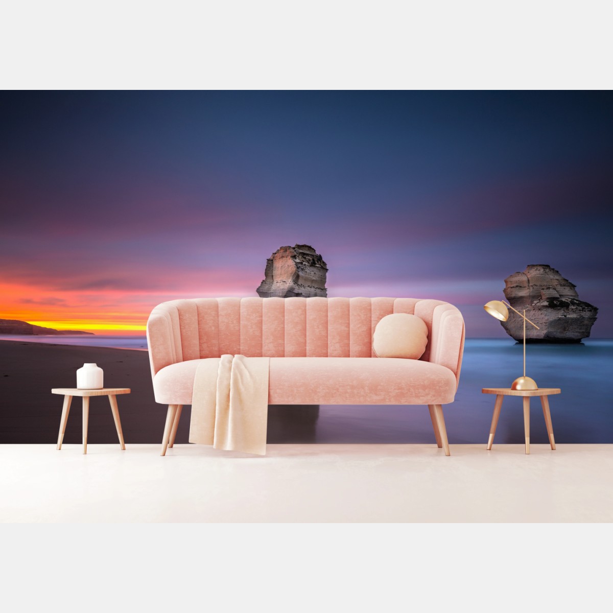 Fotomural amanecer sobre pilares rocosos en la costa – Pixers®