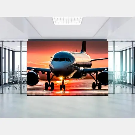 Fotomural avión al atardecer sobre la pista – Pixers®