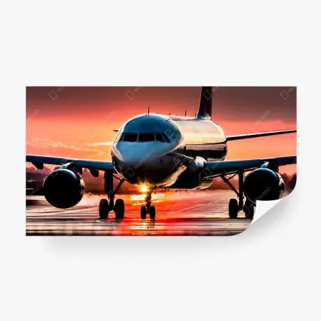 Fotomural avión al atardecer sobre la pista – Pixers®