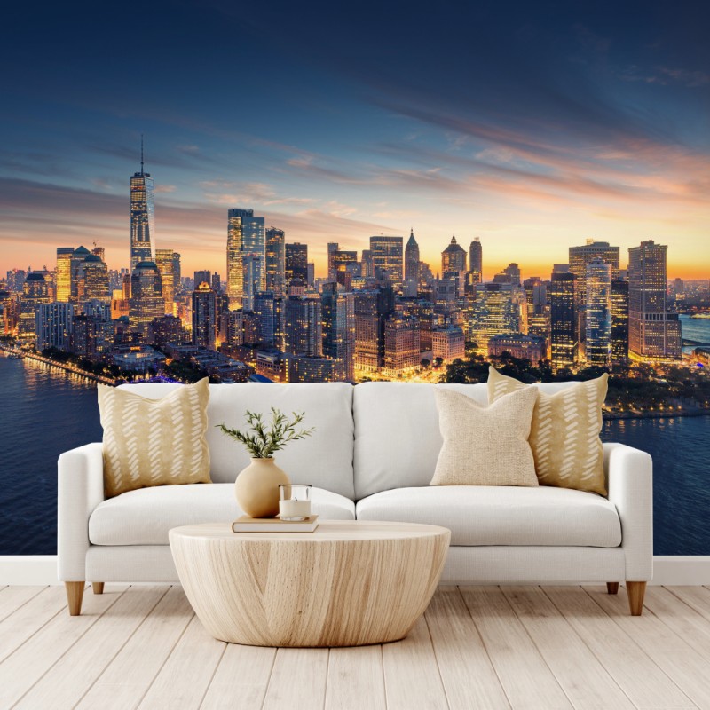 Fotomural amanecer en Manhattan: panorámica urbana de Nueva York