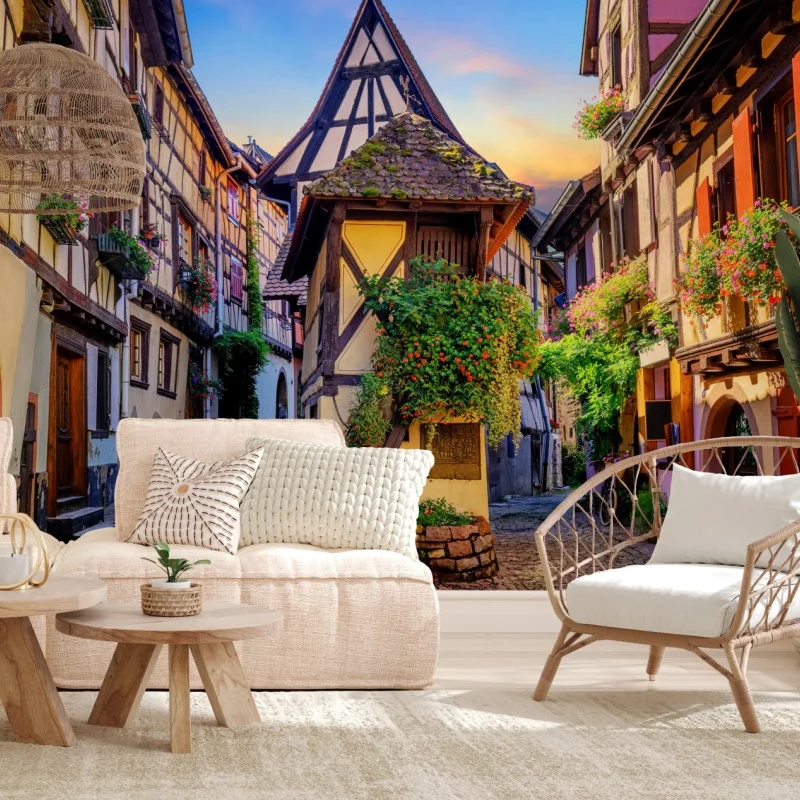 Fotomural calles pintorescas de Eguisheim en Alsacia