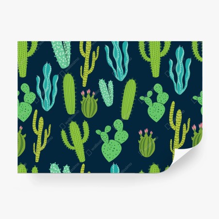 Fotomural patrón de cactus y suculentas en tonos verdes y azules – Pixers®