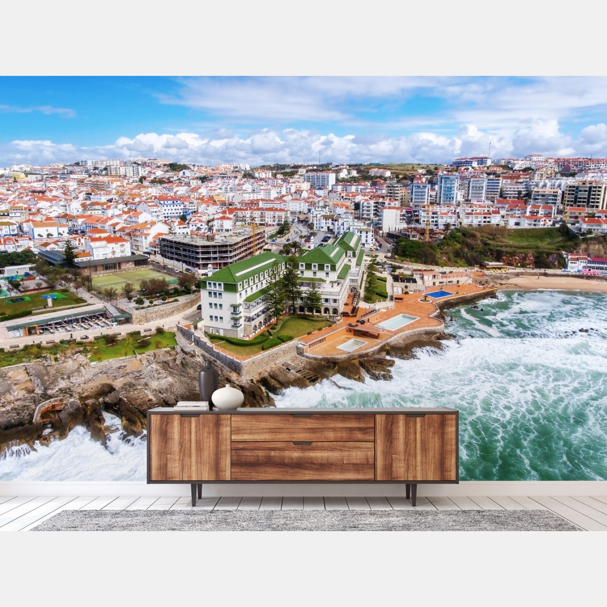 Fotomural vistas costeras de ciudad y acantilados – Pixers®