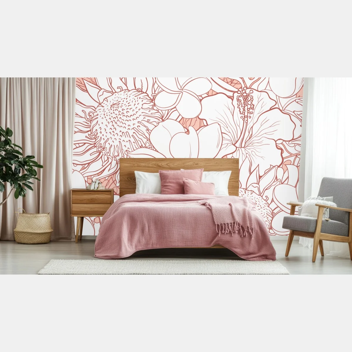 Fotomural patrón floral tropical en coral y blanco – Pixers® Fotomural patrón floral tropical en coral y blanco – Pixers®