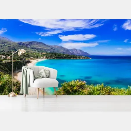 Fotomural bahía turquesa y acantilados mediterráneos – Pixers®