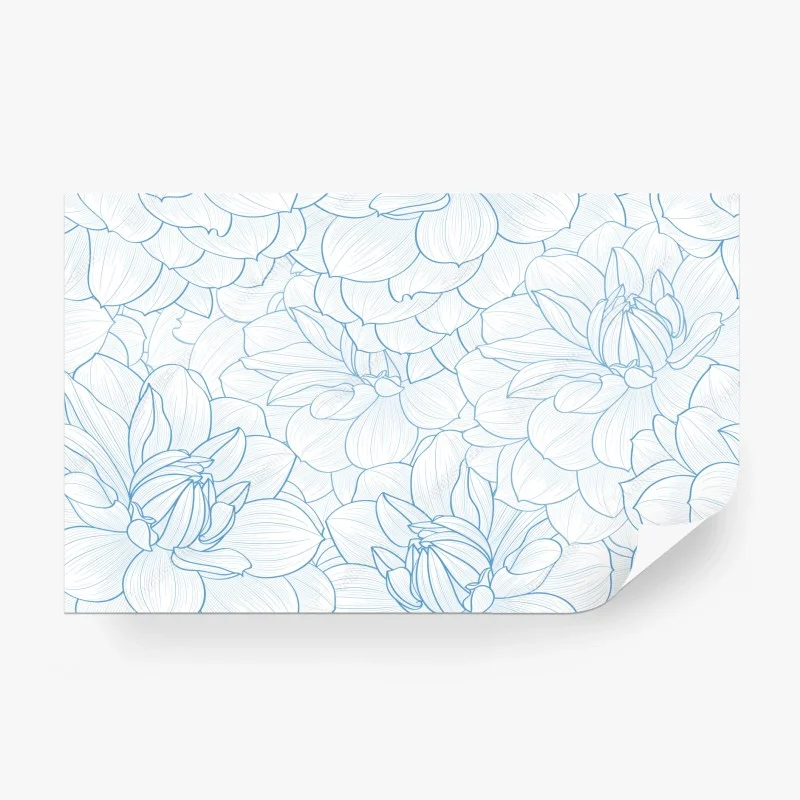Fotomural estampado floral en líneas azules y delicadas