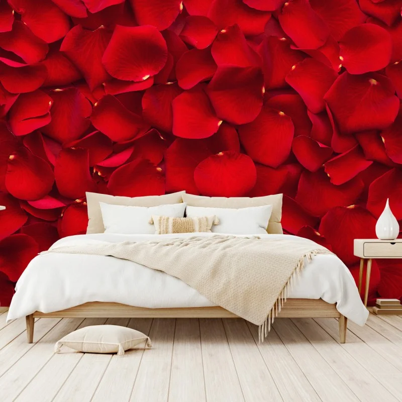 Fotomural arte decorativo de pétalos de rosa rojos