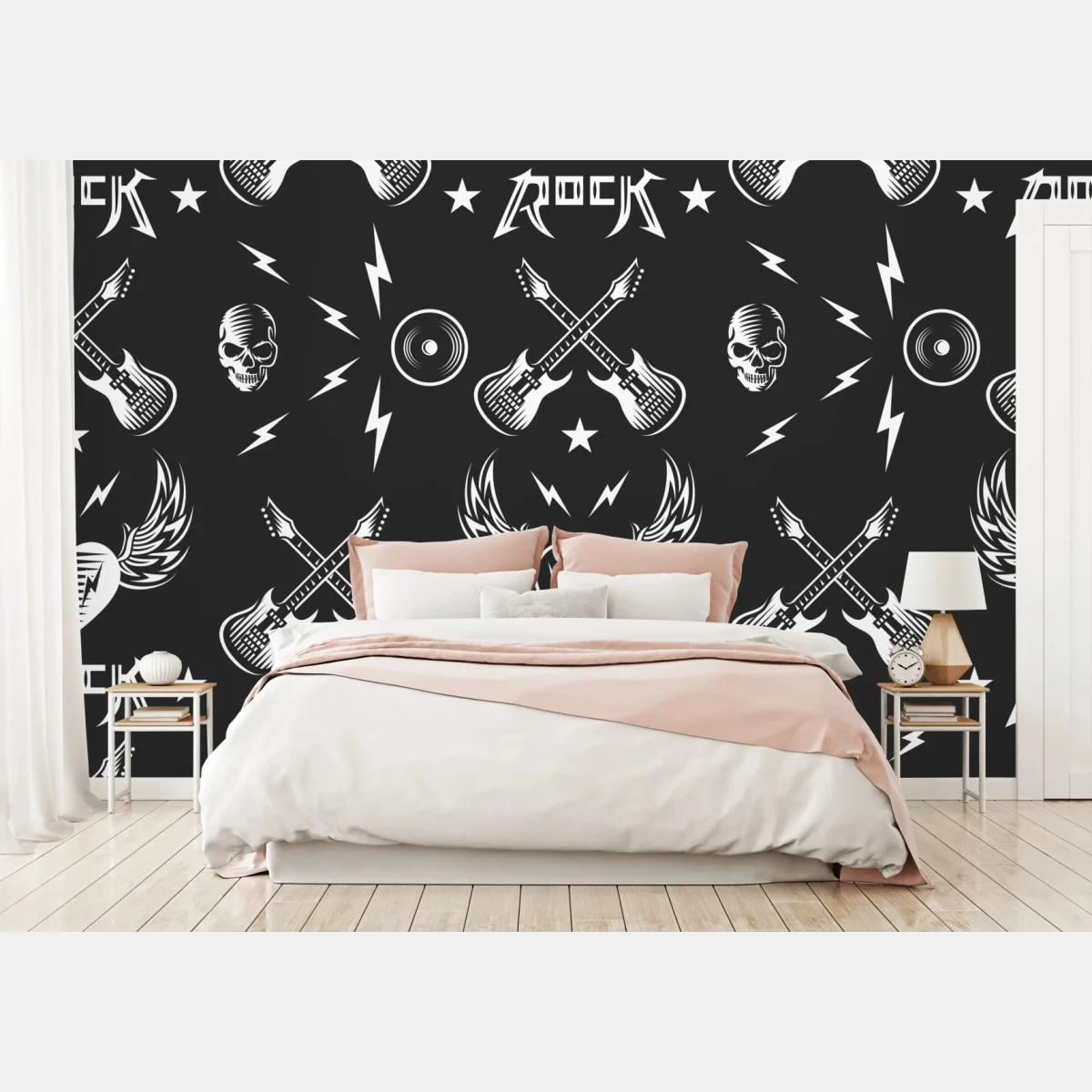 Fotomural diseño rock en blanco y negro con guitarras y calaveras – Pixers® Fotomural diseño rock en blanco y negro con guitarras y calaveras – Pixers®