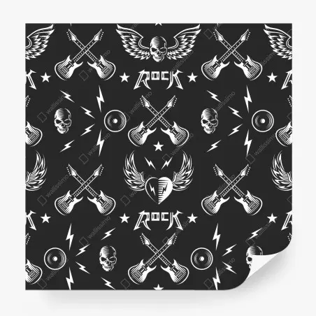Fotomural diseño rock en blanco y negro con guitarras y calaveras – Pixers®